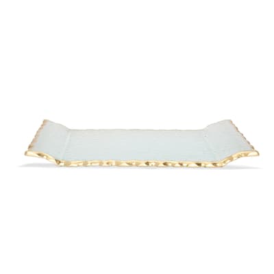 Glass Oblong Tray with Gold Edge 11"L 6.5"W - 11"L x 6.5"W