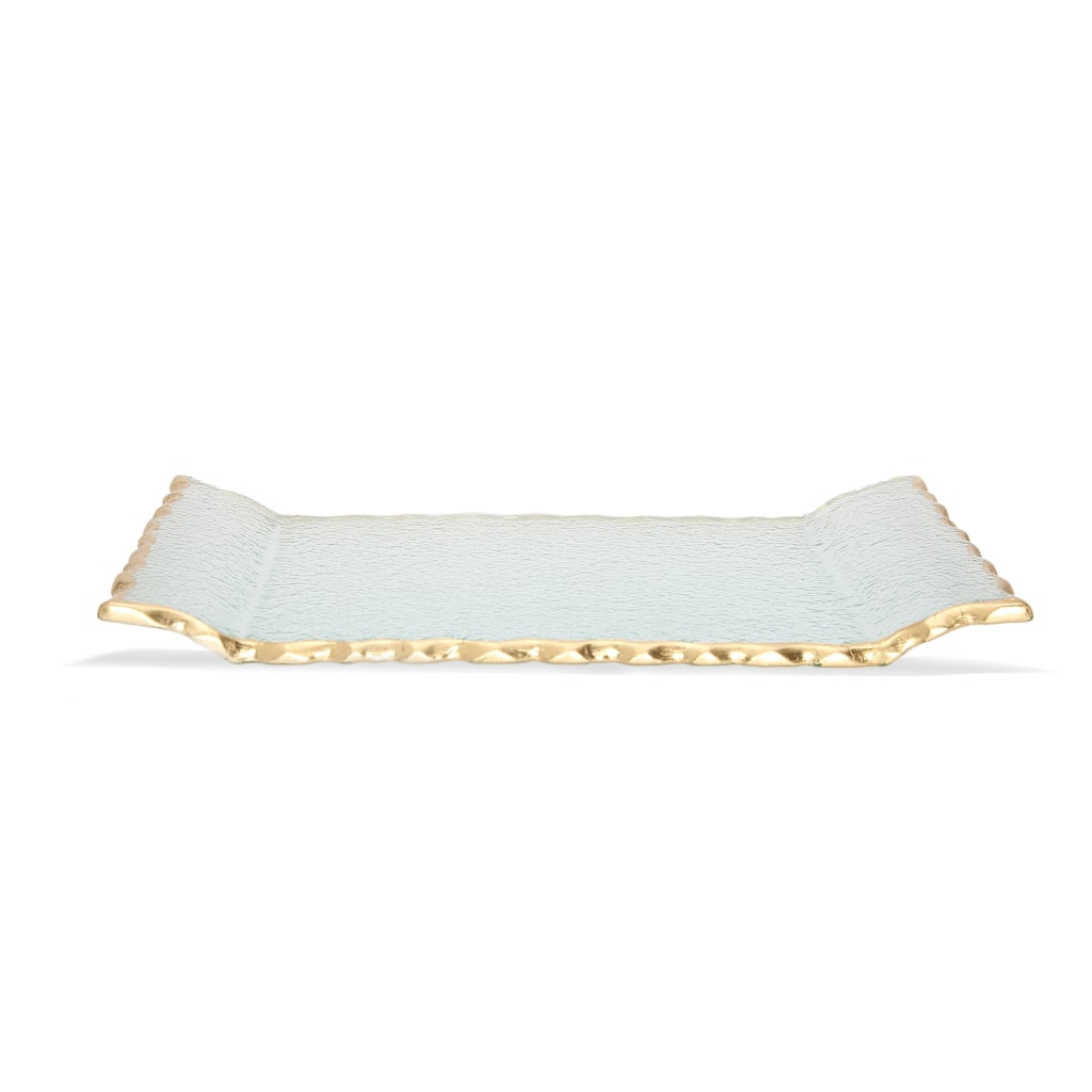 Glass Oblong Tray with Gold Edge 11"L 6.5"W - 11"L x 6.5"W