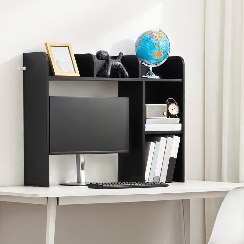 Particle Board Desktop Bookshelf Hutch with Anti-Slip Feet Pads, 2 Shelves - 37.2" L x 9.5" W x 28.9" H