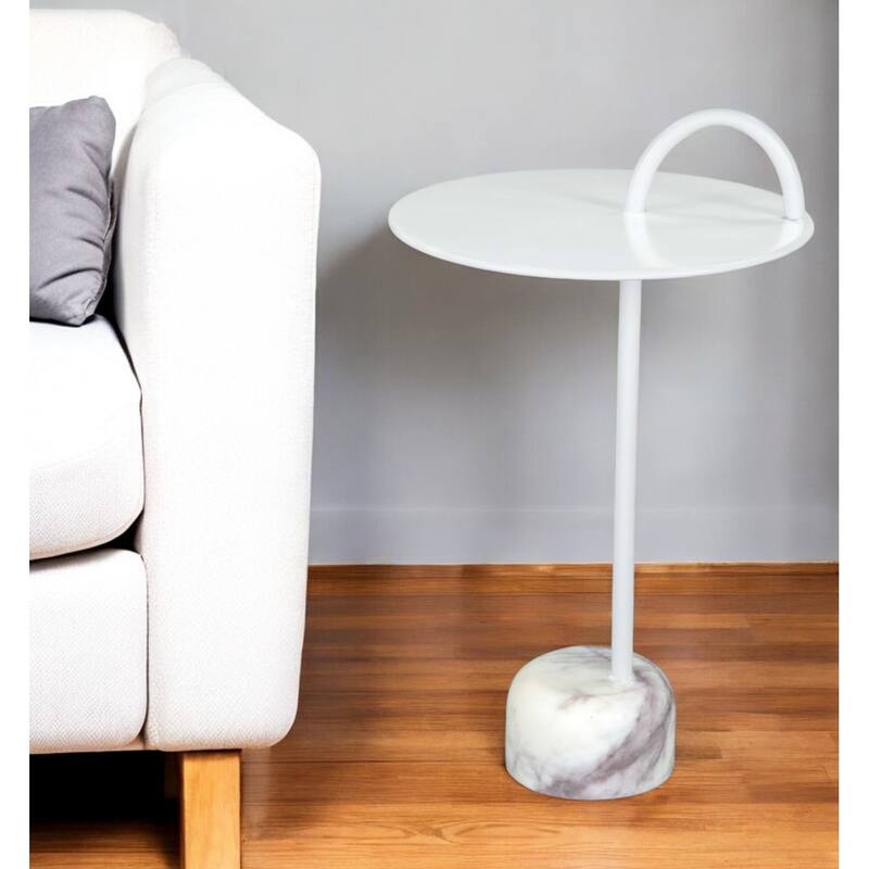 HomeRoots 25" White Iron And Marble Round Pedestal End Table - 12' X '25' X '12 - White - Iron
