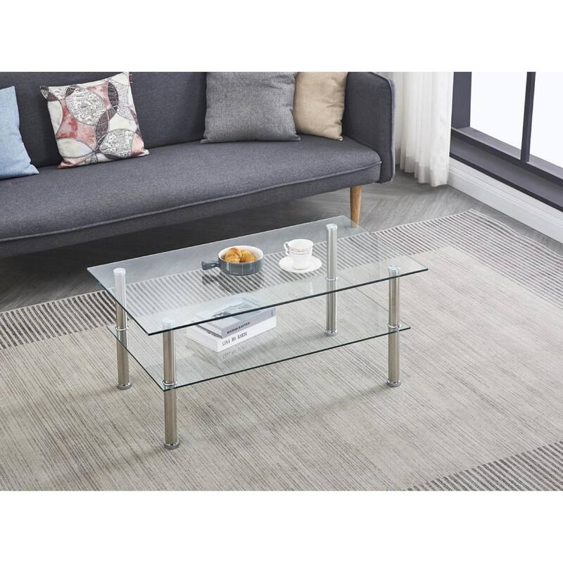 Clear Clear Glass Coffee Table, Tempered Glass Coffee Table for Living Room