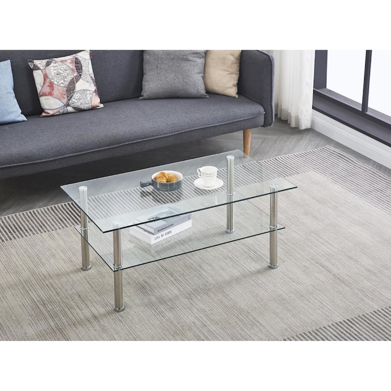 Clear Tempered Glass Glass Coffee Table for Living Room - Transparent
