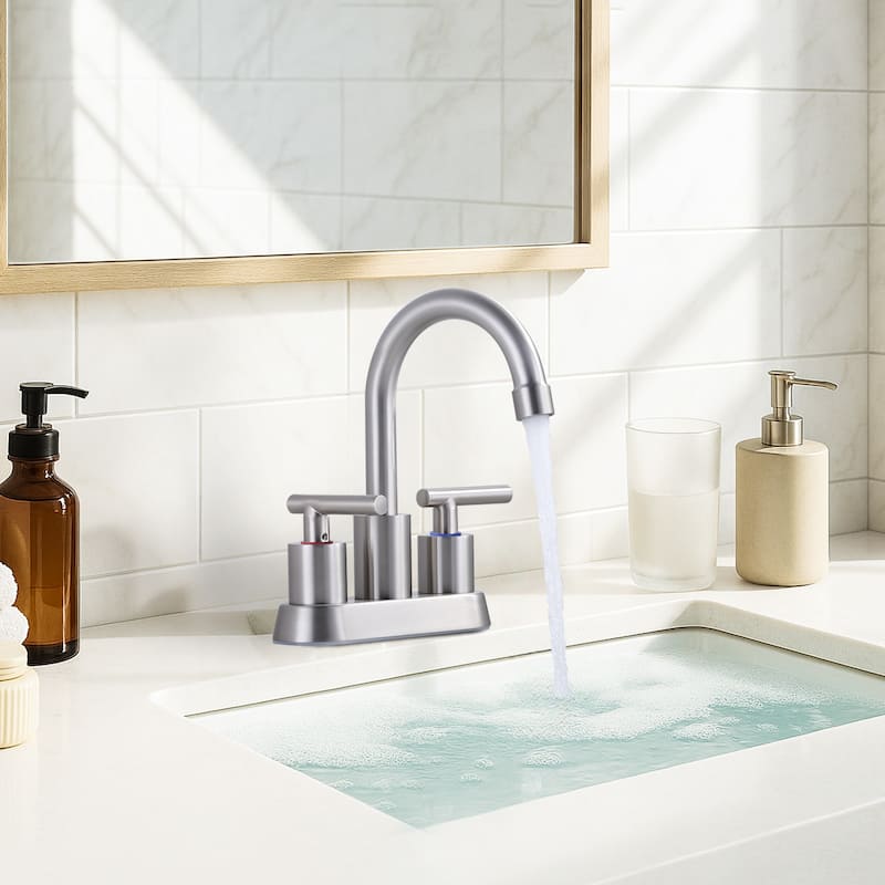 WOWOW 4 in. Centerset Double Handle High Arc Bathroom Faucet