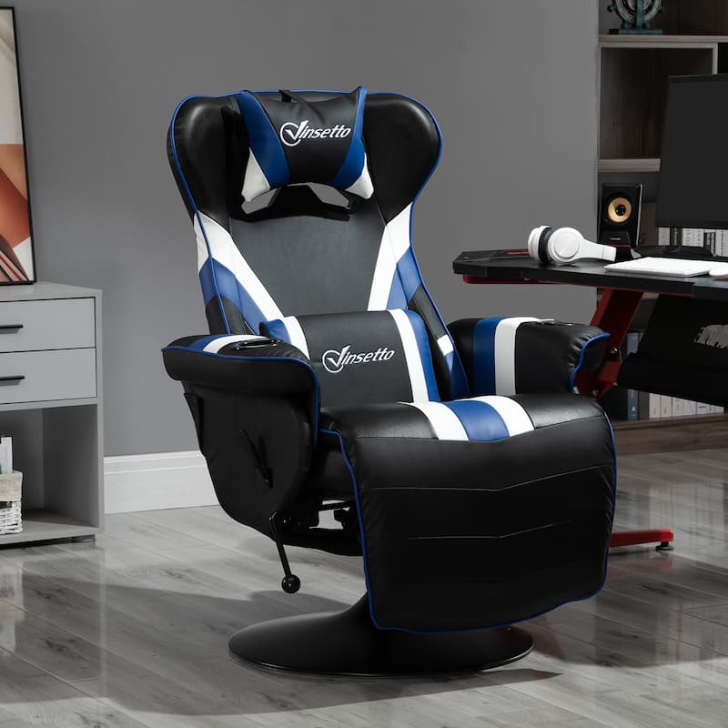 360° Rotation Gaming Chair Racing Style Computer Recliner Ergonomic Office Chair with Lumbar Support, Footrest and Cup Holder - Black