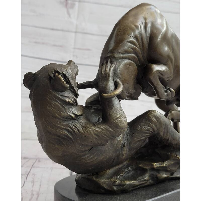 Wall Street Bull Vs Bear Market Bronze Metal Desktop Statue Sculpture 9 Inches X 11 Inches