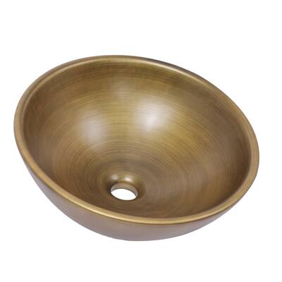 Round Golden-Bronze Ceramic Vessel Sink Scratch & Heat Resistant Above-Counter Installation