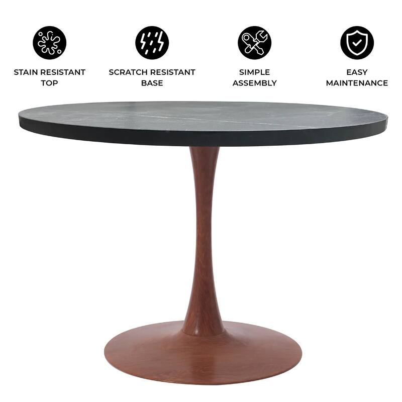 Bristol Round Dining Table 36 in. Wide MDF Tabletop in Cherry Steel Pedestal Base for Modern Kitchen and Dining Room