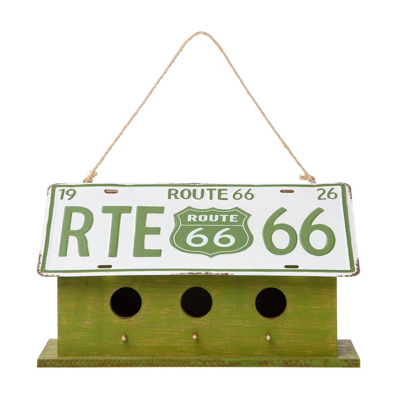 Glitzhome 14"L Distressed Wood/Metal Licence Plates Cottage Birdhouse