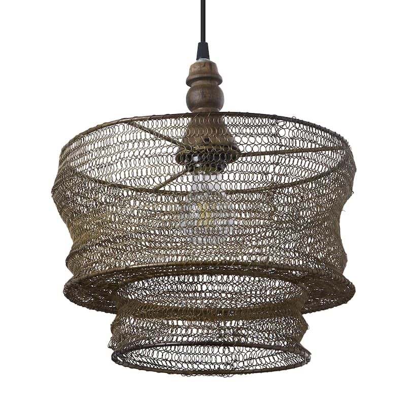 Cierra River of Goods Bronze Metal and Wood 12-Inch Pendant Light with Adjustable Hanging Cord - 12" x 12" x 11.5/70.5"