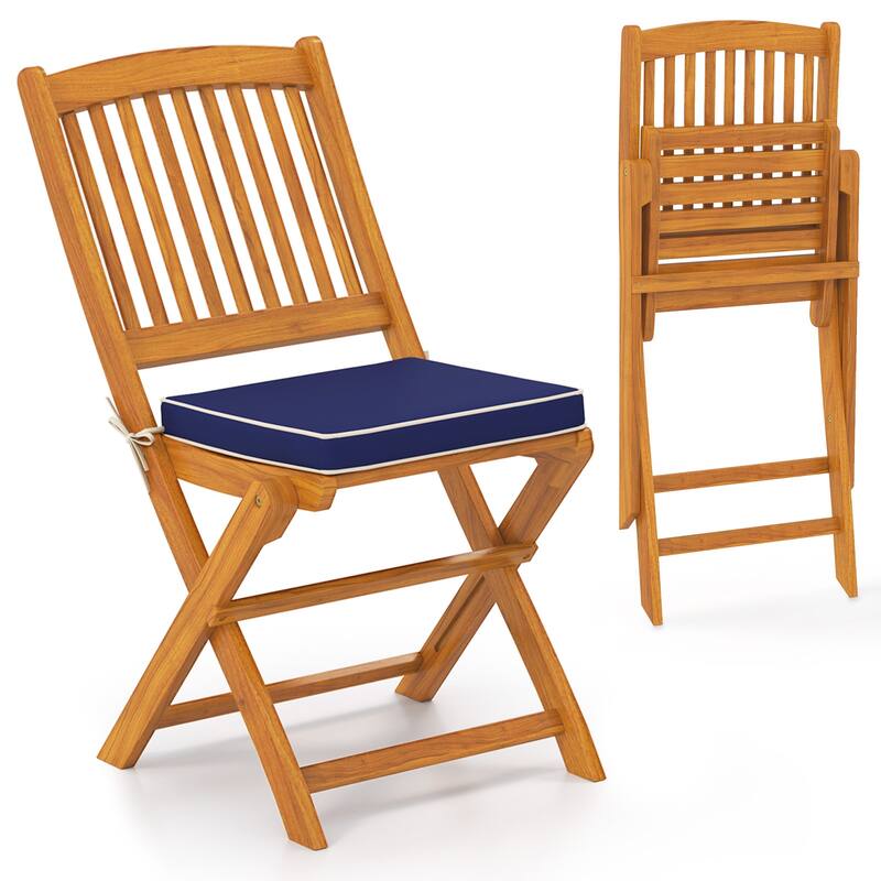 Set of 2 Acacia Wood Folding Chairs with Cushioned Seats for Outdoor Dining and Camping - 18.5" x 23.5" x 33.5"
