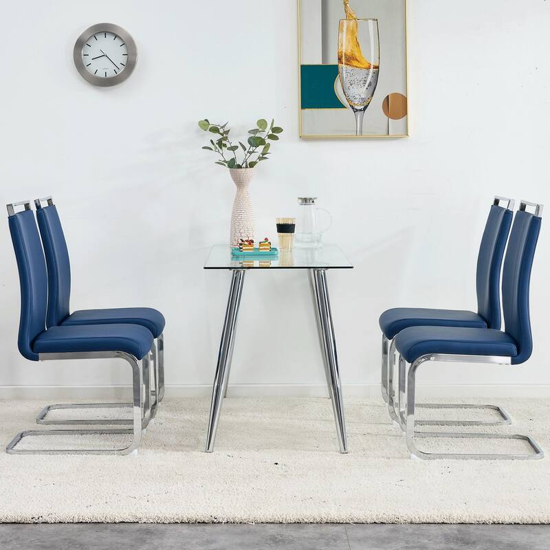 Modern PU Faux Leather High Back Dining Chairs with C-shaped Tube Chrome Metal Legs