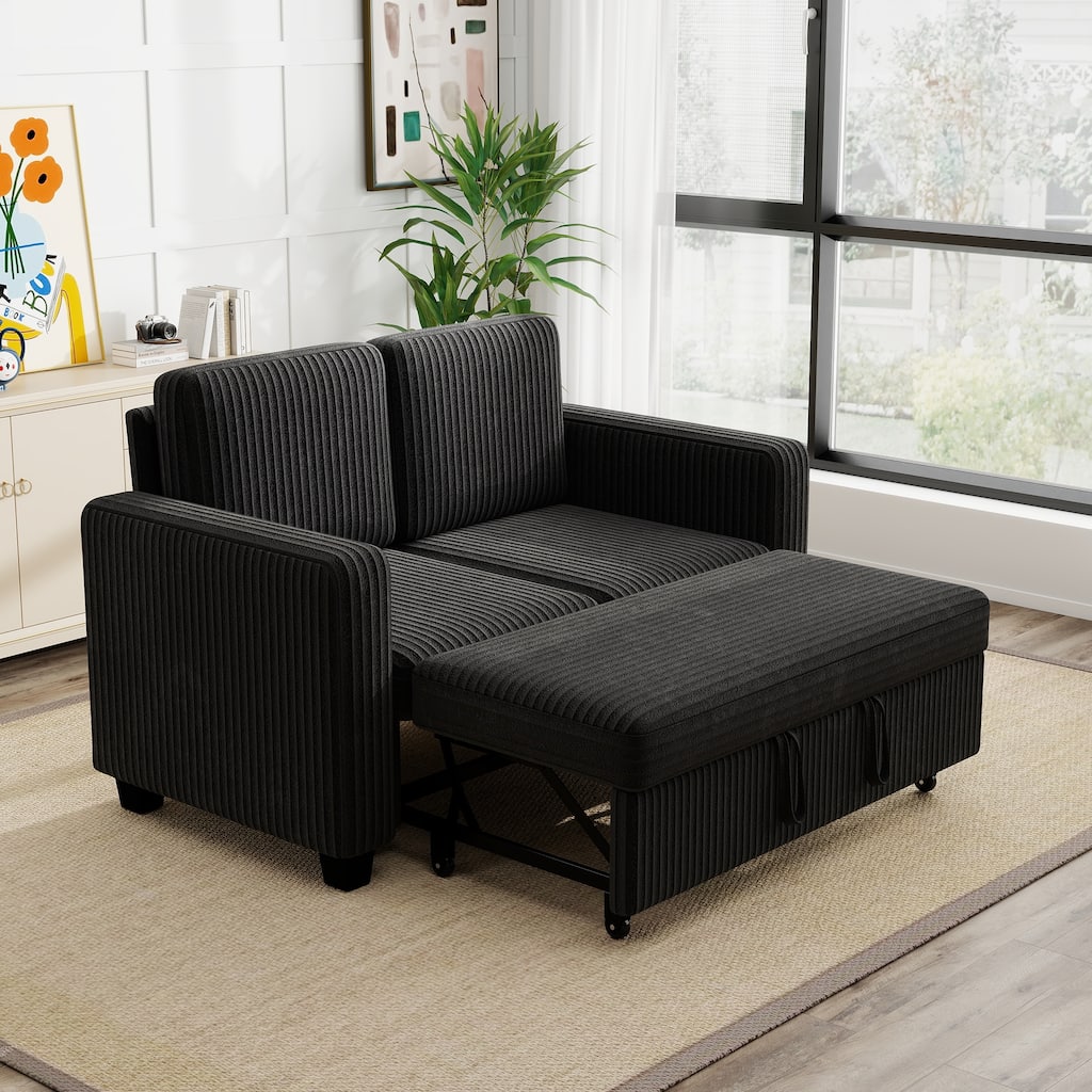 Roomfitters 58-Inch Corduroy Pull Out Sleeper Sofa Bed, Convertible Loveseat Couch with Storage for Small Spaces