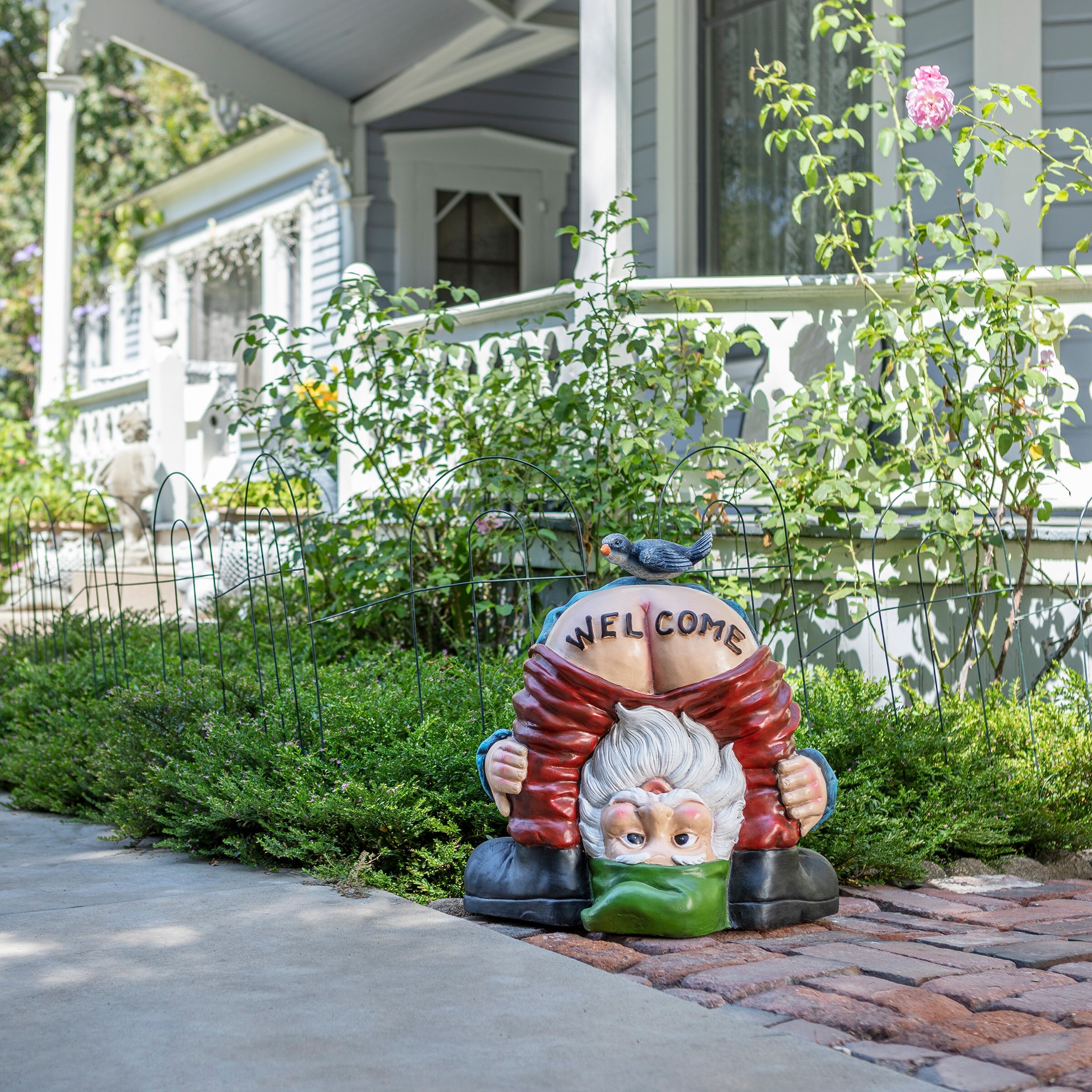 Alpine Corporation 22 Tall Mooning Welcome Outdoor Garden Gnome With Bird Yard Statue Decoration On Sale Overstock 16941695