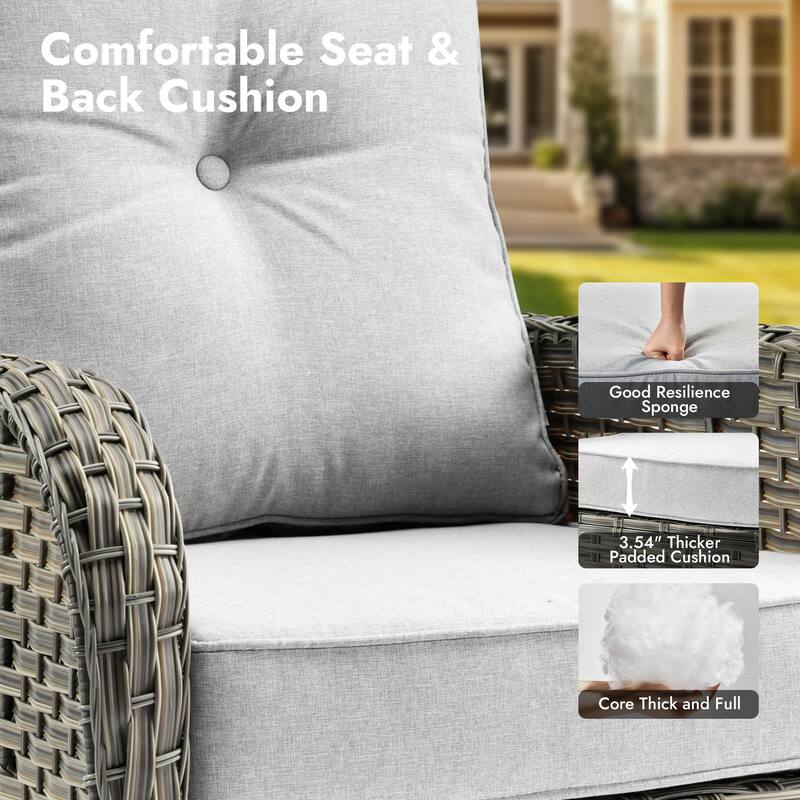 OVIOS 9 Pieces T shaped Seat Curved Swivel Chair Set With Fire Pit