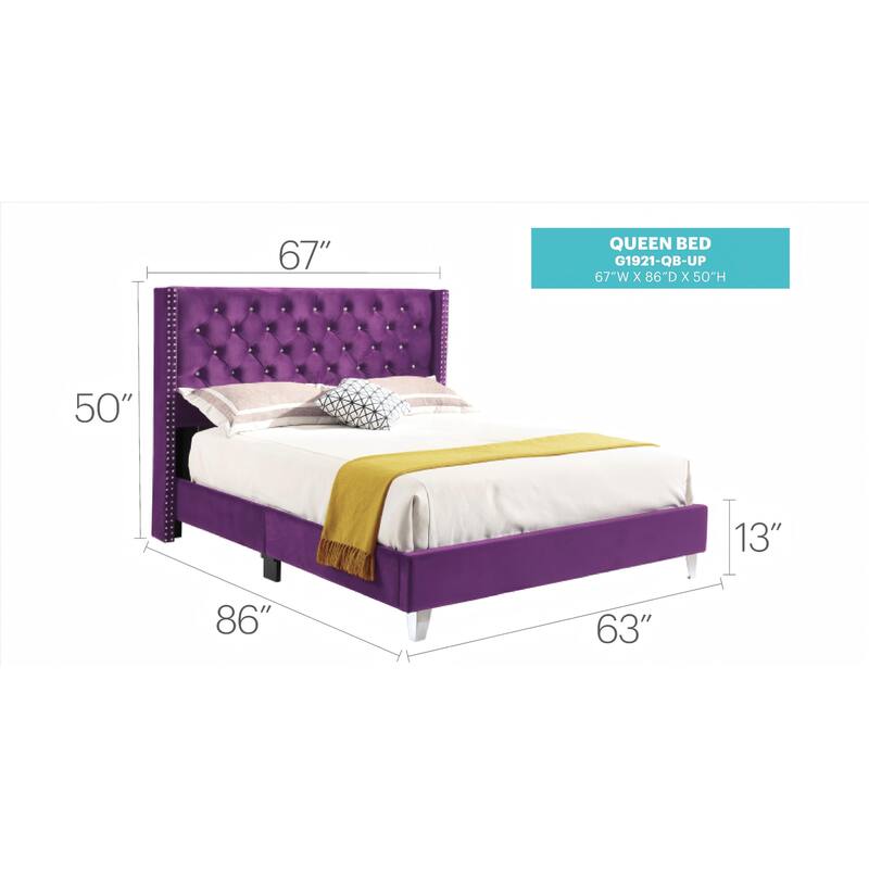 Purple Queen Bed with Storage and Upholstered Fabric