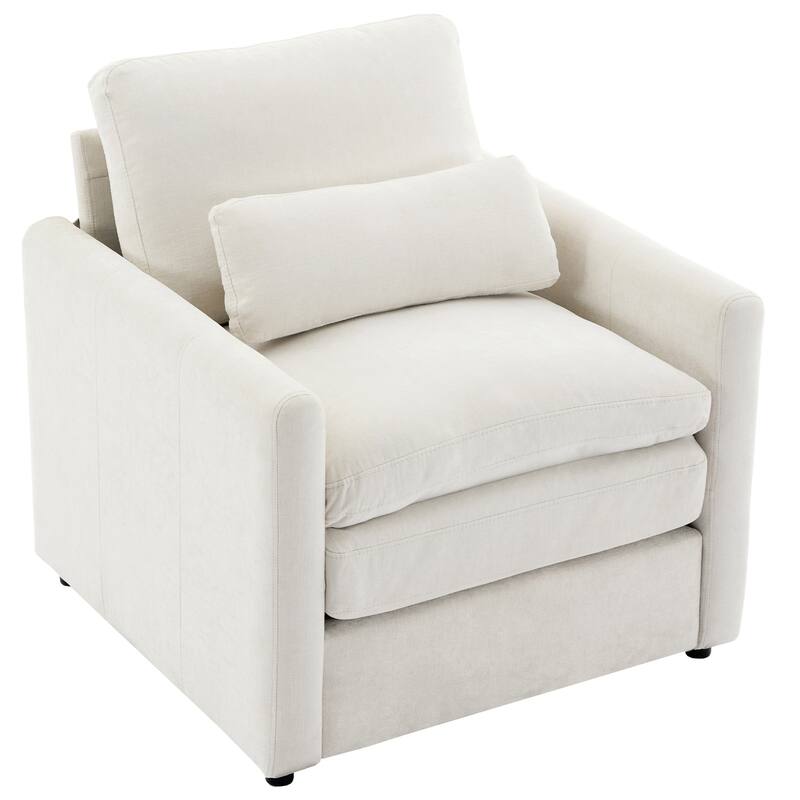 31.9" Beige Chenille Upholstered Armchair with Double Cushion and Ergonomic Design