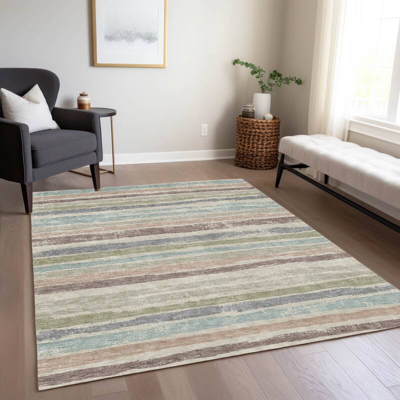 Machine Washable Indoor/ Outdoor Chantille Stripe Rug