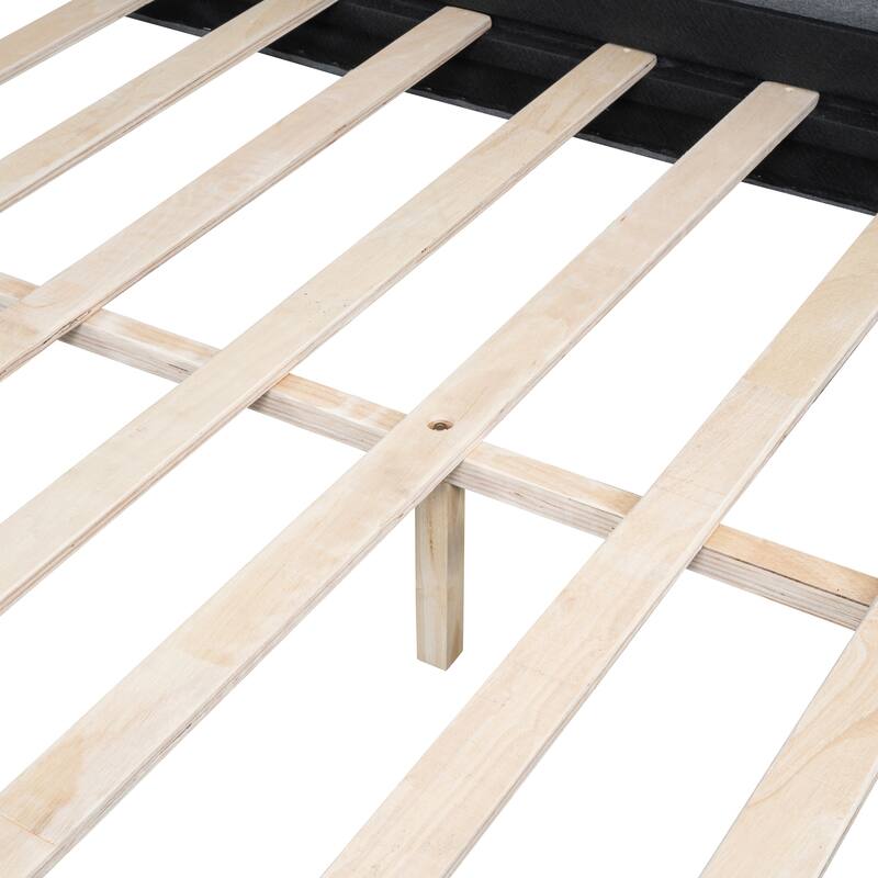 L-Shaped Linen Daybed,with Solid Wood Legs