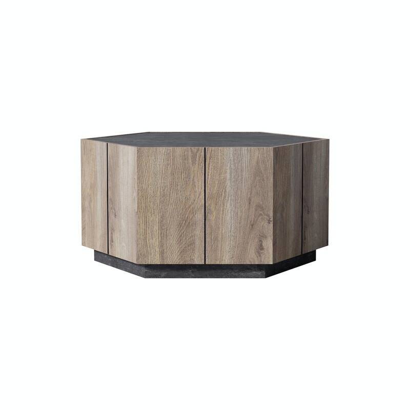 Hexagonal Garden Retro Coffee Table with 2 Drawers