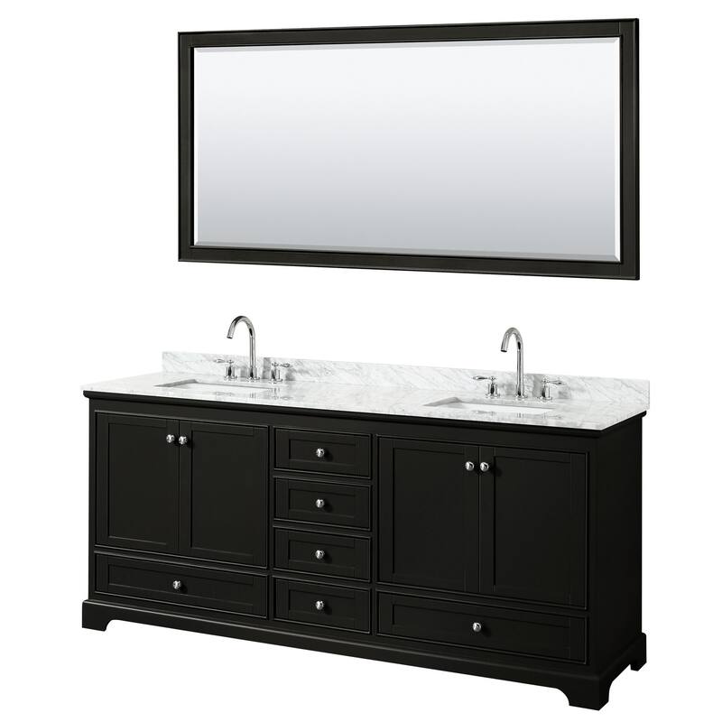 Wyndham Collection Deborah 80" Free Standing Double Vanity Set with - Dark Espresso / White Carrara Marble Top / - Espresso Finish