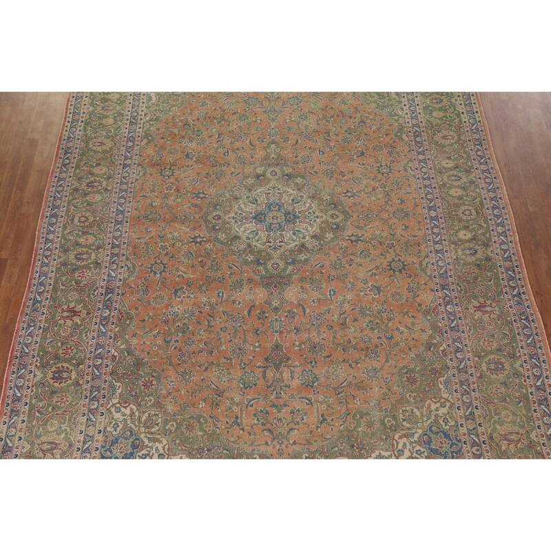 Hand Knotted Oriental 100% Wool Carpet Traditional Floral Oranges & Rust Mashad Area Rug - 13' 4'' X 9' 9''