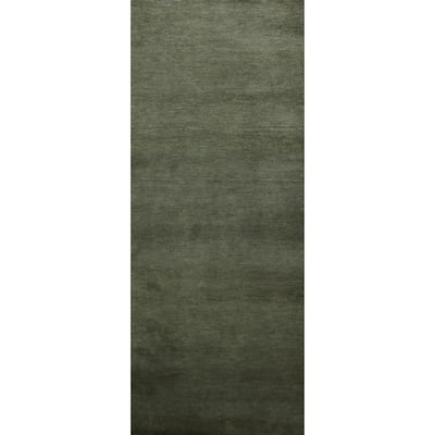 Hand Knotted Oriental 100% Wool Carpet Modern Solid Green Gabbeh Runner Rug - 8' 0'' X 2' 6''