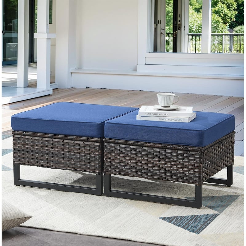 4 Pieces Outdoor Patio Chairs with Ottomans - Brown