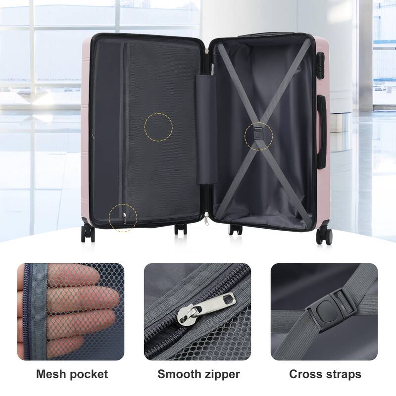 6 Piece Luggage Set, with Double Spinner Wheels Handle Password Lock, 14 IN Cosmetic Case 20/24/28 IN Luggages with Bag