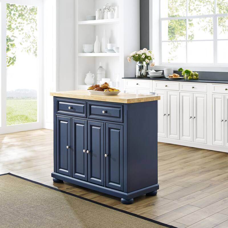 Kitchen Island Cart with Storage - 75 Inch Kitchen Island with Drawers & Cabinets - Mobile Kitchen Island Navy Blue