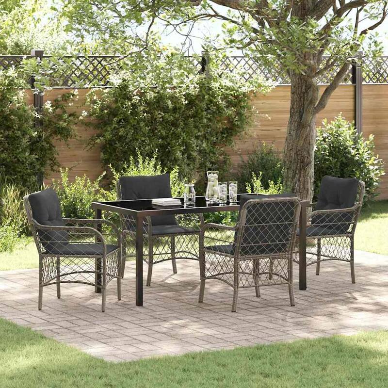 vidaXL Garden Dining Set with Cushion Poly Rattan - Grey and dark grey-23.03x26.38x33.86"