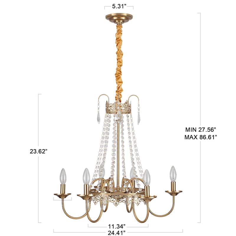 6-Light Dimmable Classic Crystal Chandelier, Industrial Bohemian Style Chandelier for Living Room Kitchen Island Dining Foyer