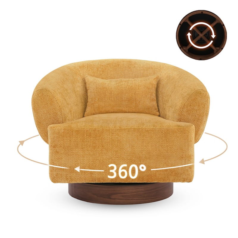 Modern Wooden Swivel Chair with Soft Chenille Barrel Accent Chair Upholstery Armchair Living Room Chairs
