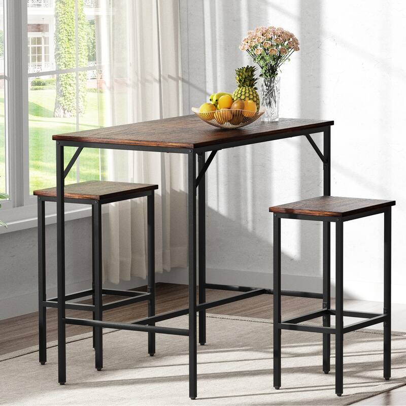 VEVOR Bar Table and Chairs Set Pub Table Set with Bar Stools Kitchen Dining Table and Chairs Set - 47" table 2 square stools