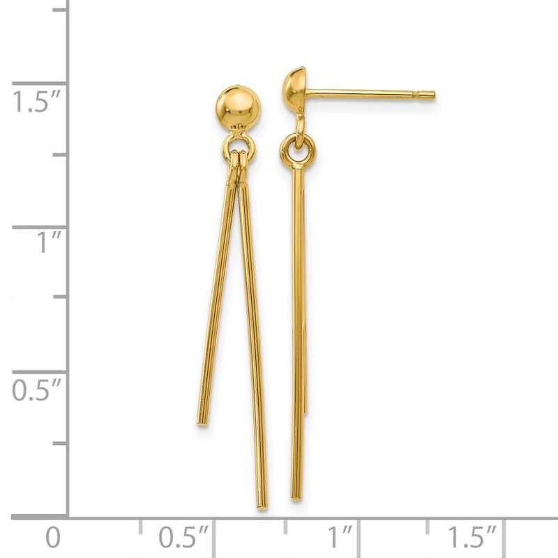 Curata 14k Yellow Gold 38x3mm Polished Dangling Bars Post Earrings