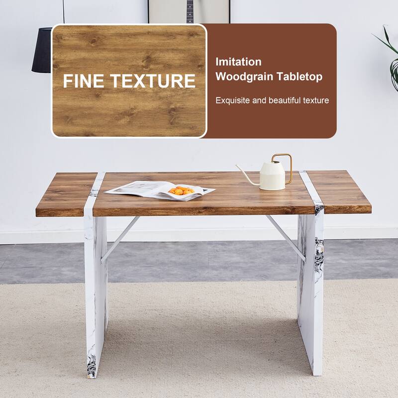 Rectangular Wood Grain Dining Table with Marble Patterned Table Legs