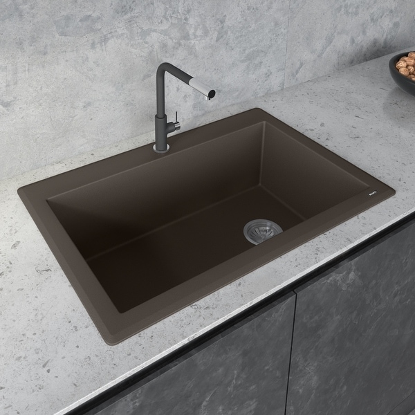 Arctic White RVG1080WH Ruvati 33 x 22 inch Drop-in Topmount Granite Composite Kitchen Sink Single Bowl 