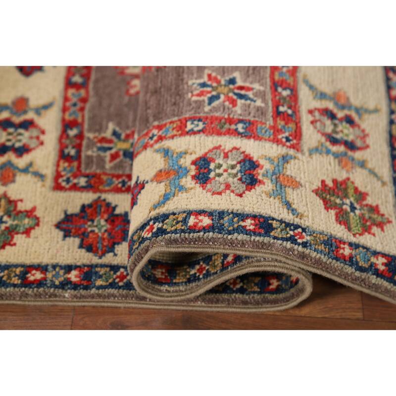 Hand Knotted Oriental 100% Wool Carpet Traditional Geometric Brown Kazak Area Rug - 2' 11'' X 2' 1''