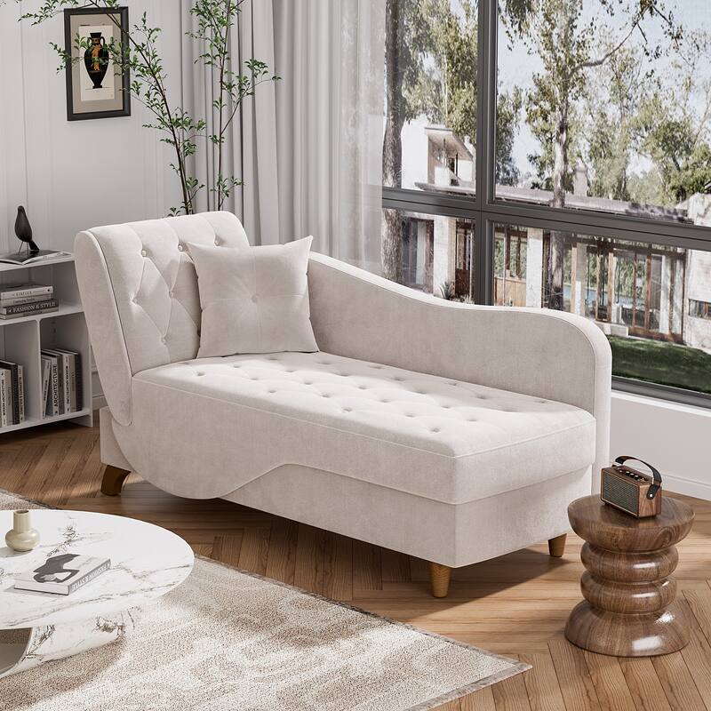Ouyessir Upholstered Storage Chaise Lounge Chair with Left Armrest & Lumbar Pillow - Grey