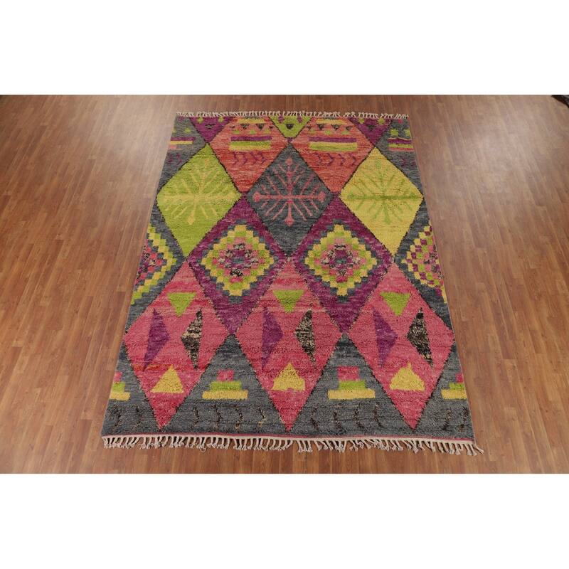 Plush Colorful Moroccan Oriental Area Rug Handmade Wool Carpet - 8'0" x 10'10"