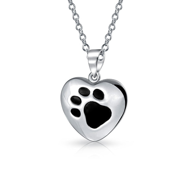 .925 Sterling Silver Cut Out Paw Print In Heart Pendant Necklace