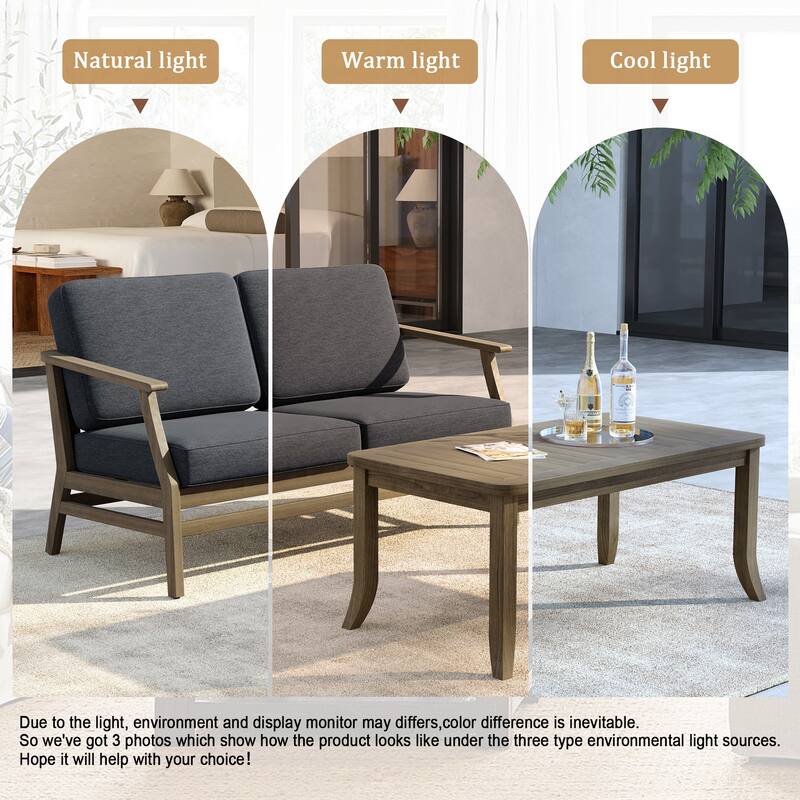 Outdoor Loveseat Sofa with Coffee Table Teak Wood Patio Furniture