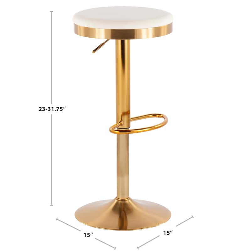 Lumisource Dakota Barstool in Gold Steel and White Leather - Set of 2 - 15"Lx15"Wx23-31.75"H