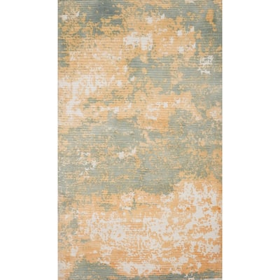 Hand Knotted Oriental Viscose Silk Carpet Modern All-Over Oranges & Rust Abstract Area Rug - 5' 10'' X 3' 10''