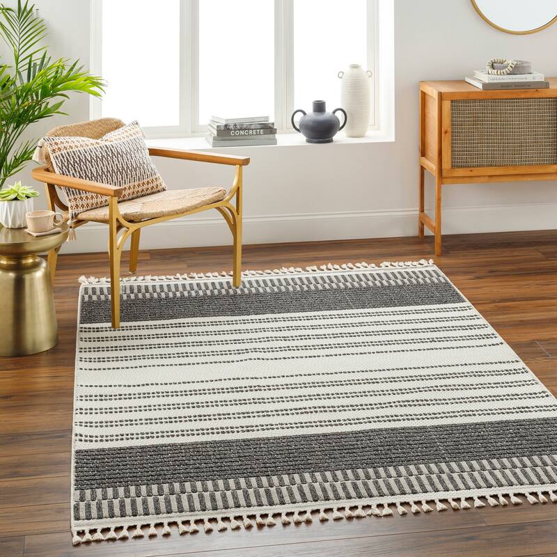 Livabliss Finland Boho Stripes Area Rug - Charcoal/Cream - 9' 2" x 12'