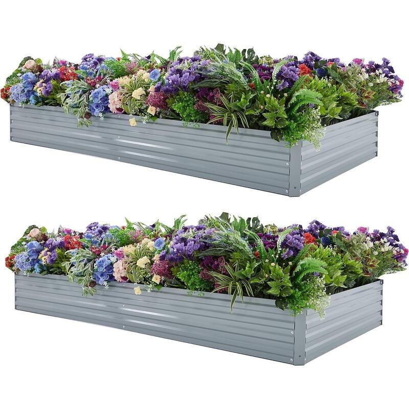 Galvanized Raised Garden Bed,Outdoor Planter - 8x4x1ft(2 Pack)Gray