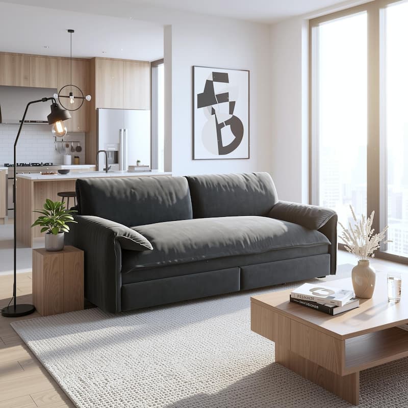 Homy Casa 66" Queen Pull-Out Sofa Bed with Storage, Velvet Loveseat, Designed for Everyday Living Work, Relax, Sleep