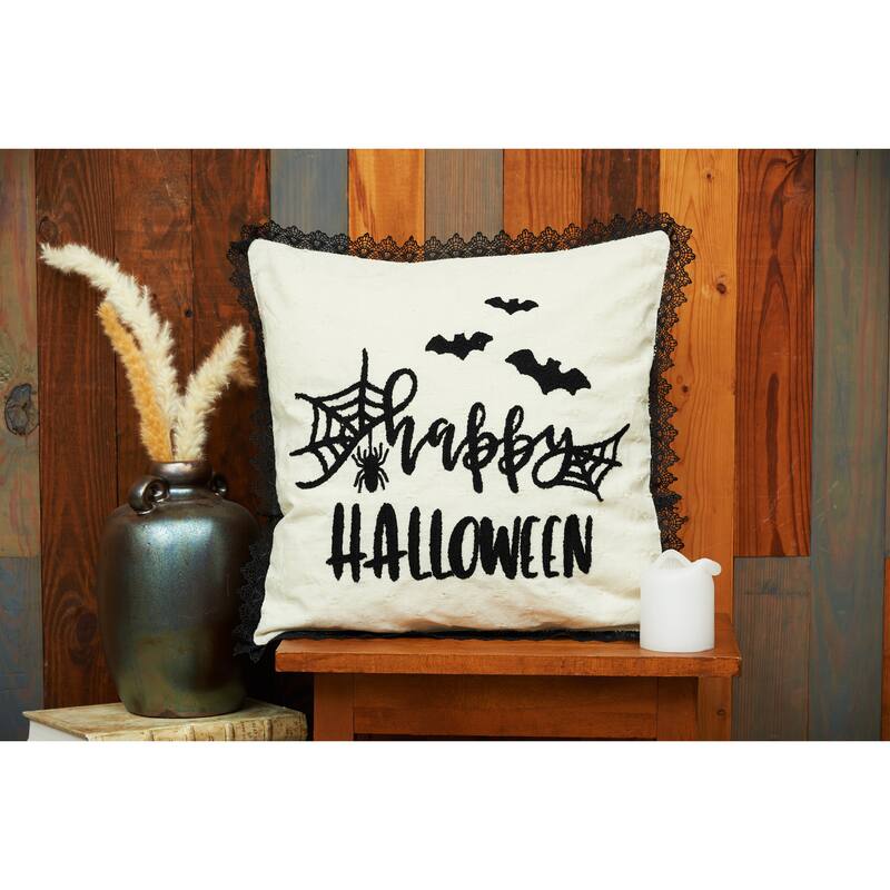 Happy Halloween Embroidered Throw Pillow
