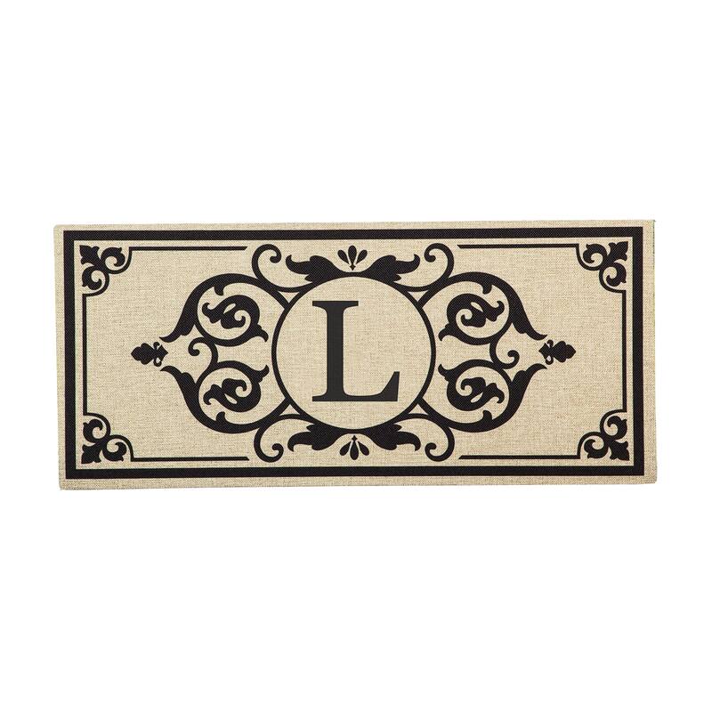 22 in. x 10 in. Cambridge Monogram Burlap Sassafras Switch Mat, Letter L
