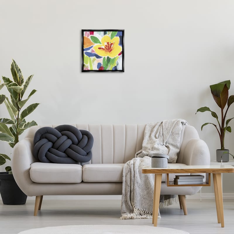 Stupell Bright Yellow Buttercup Blooms Framed Floater Canvas Wall Art Design By June Erica Vess