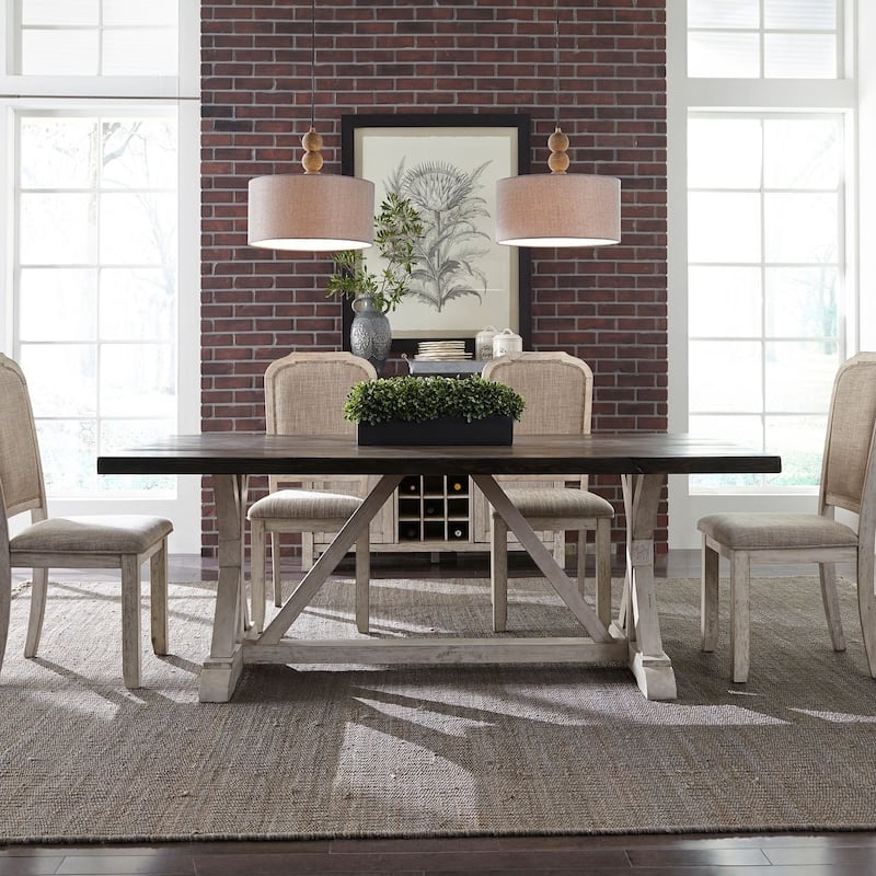 Willowrun Rustic White Weathered Gray Trestle Table - Grey